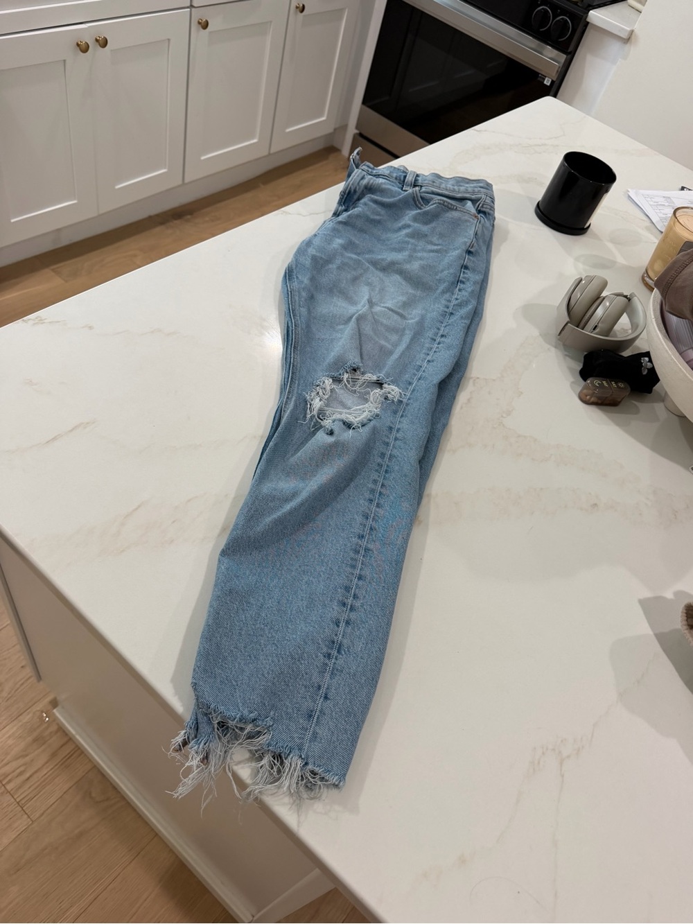 American Eagle Outfitters Light Blue Straight-Leg Distressed Jeans